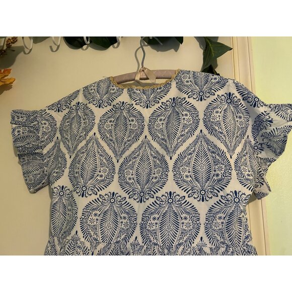 THML Dress Womens XS Blue White Embroidered Floral Ruffle Sleeve Boho Cottagecor - Picture 12 of 13